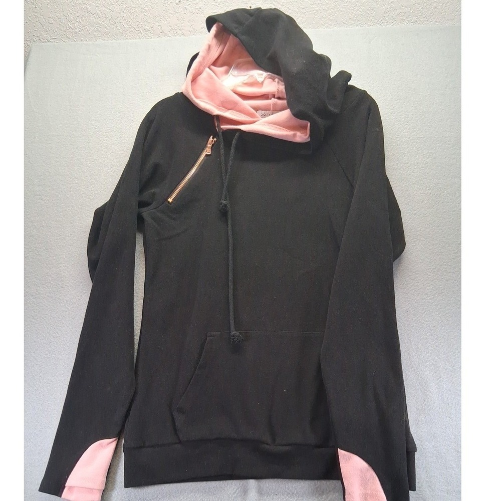 Michelle Mae Women Pullover Hoodie Black‎ & Pink Size S